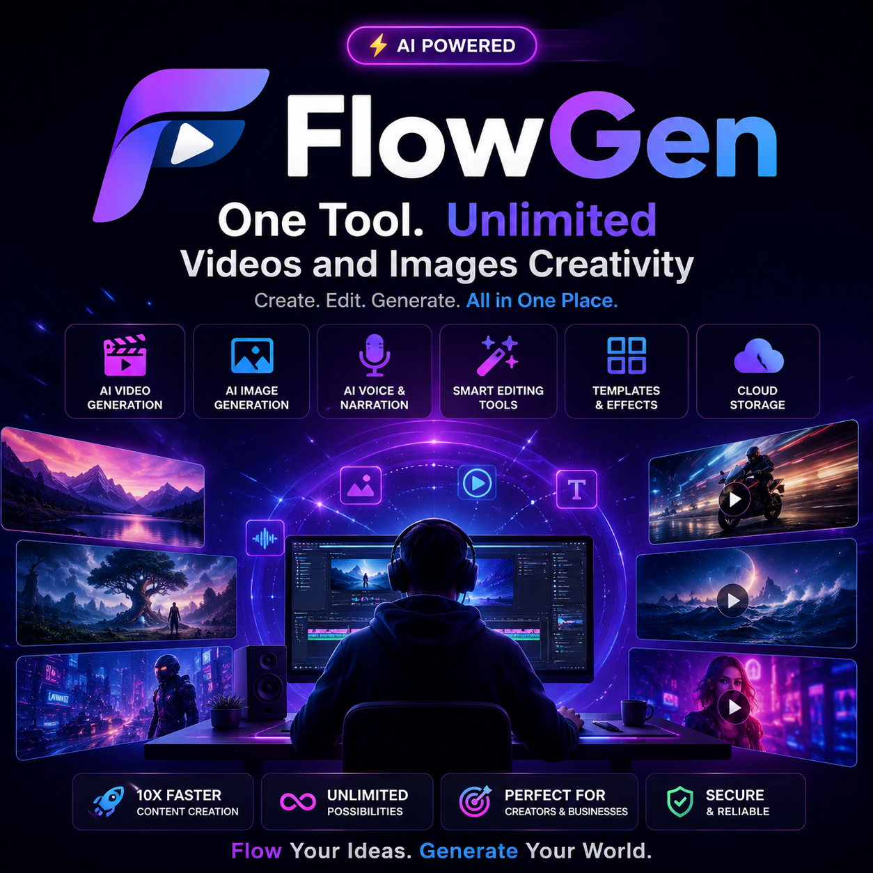 FLOWGEN - ONE TOOL. UNLIMITED AI  CREATIVITY.
